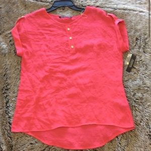 Zac & Rachel hot pink color high low short sleeve blouse size small